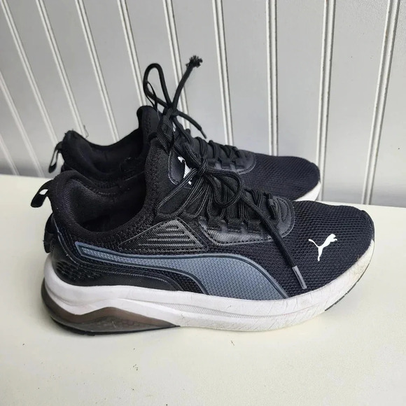 PUMA Big Boys Sz 6 Running Shoes White/Black Comfort Memory Foam 398152-06 - Picture 1 of 9